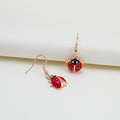 Cute Red Enamel Ladybug Insect Alloy Hook Dangle With Rhinestone Accent Fashion Drop Earrings view 3
