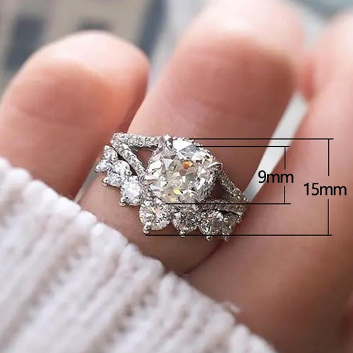 Luxury Zircon Ring Set 2 Piece European Middle East Style Engagement Proposal Jewelry