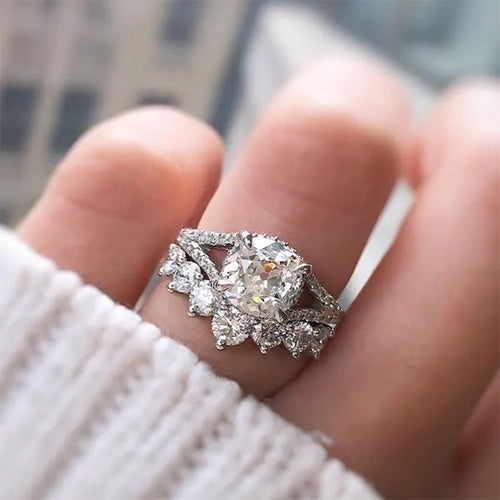 Luxury Zircon Ring Set 2 Piece European Middle East Style Engagement Proposal Jewelry