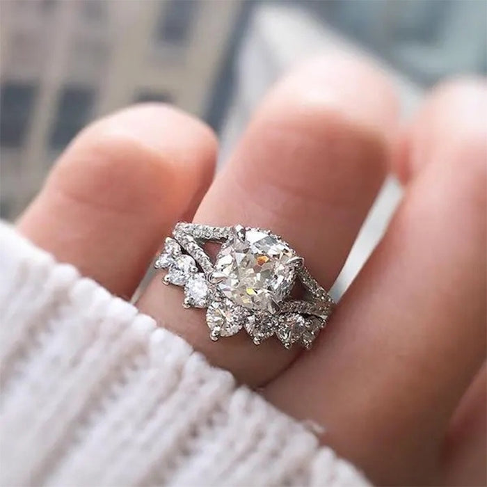 Luxury Zircon Ring Set 2 Piece European Middle East Style Engagement Proposal Jewelry