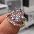 European Oval Zircon 10x12mm Egg Shape Ring Set Full Rhinestone Eternity Band Jewelry For Women view 1