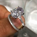 European Oval Zircon 10x12mm Egg Shape Ring Set Full Rhinestone Eternity Band Jewelry For Women view 3