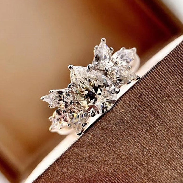 Trendy Niche Water Drop Cubic Zirconia Ring For Women Light Luxury Birthday Gift Jewelry