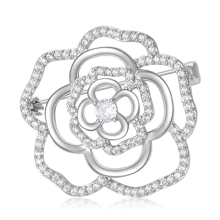 Alloy Zircon Hollow Rose Brooch For Elegant Women's Apparel