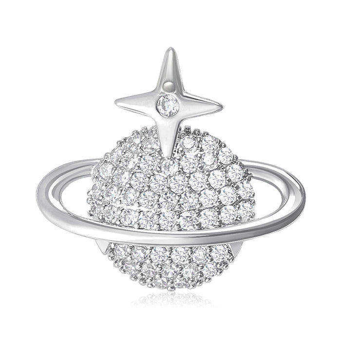 Gold Plated Alloy Planet Lapel Pin With Micro Zircon Brooch