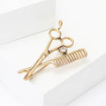 Copper Zircon Scissors Comb Brooch Pin For Hair Stylist Apparel view 3