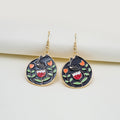 Vintage Black White Cat Floral Rose Enamel Alloy Drop Hook Earrings For Women Creative Cartoon Earrings view 3
