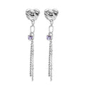 Silver Alloy Heart Purple Zircon Chain Tassel Studs For Women Elegant Face Slimming Drop Earrings view 5