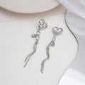 Silver Alloy Heart Purple Zircon Chain Tassel Studs For Women Elegant Face Slimming Drop Earrings view 4