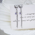 Silver Alloy Heart Purple Zircon Chain Tassel Studs For Women Elegant Face Slimming Drop Earrings view 2