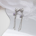 Silver Alloy Heart Purple Zircon Chain Tassel Studs For Women Elegant Face Slimming Drop Earrings view 3