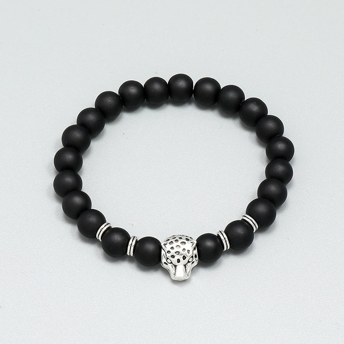 Korean Style Niche Design Tiger Head Beaded Bracelet 8mm Matte Black Frosted Bead Wristband