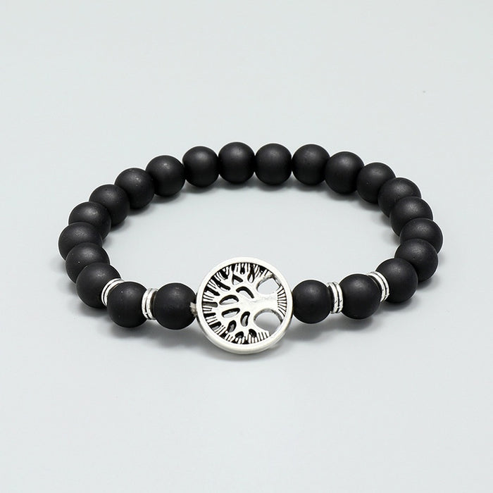 Korean Style Lucky Tree Beaded Bracelet Black Matte Fashion Jewelry For Men