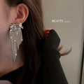Alloy Rhinestone Flower Tassel Drop Earrings For Women European American Statement Light Luxury Style view 4
