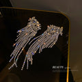 Alloy Rhinestone Flower Tassel Drop Earrings For Women European American Statement Light Luxury Style view 1