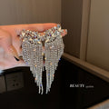 Alloy Rhinestone Flower Tassel Drop Earrings For Women European American Statement Light Luxury Style view 3