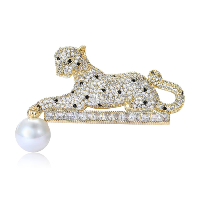 Copper Zircon Leopard Lapel Pin For Men’s Suits And Coats Brooch