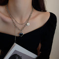 Stainless Steel Round Tag Letter Heart Pendant Necklace Korean Sweet Cool Vintage Choker view 3