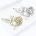 Gold Plated Alloy Rose Brooch Pin With Zircon And Pearl view 3