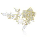 Gold Plated Alloy Rose Brooch Pin With Zircon And Pearl view 1