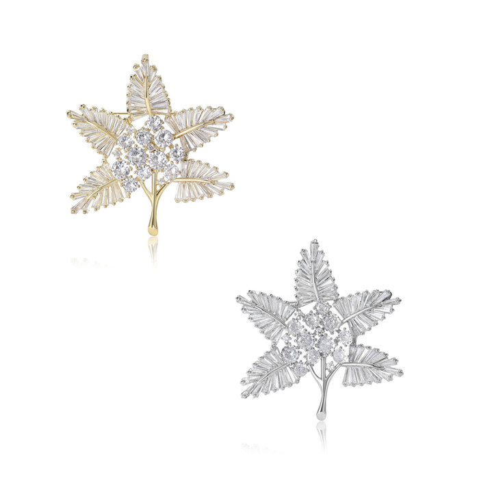 Alloy Zircon Hollow Maple Leaf Brooch Fashion Lapel Pin For Blazers