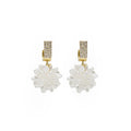 Elegant Korean Rhinestone Gold Alloy Bar White Acrylic Pearl 3D Floral Blossom Drop Stud Earrings view 5