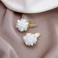 Elegant Korean Rhinestone Gold Alloy Bar White Acrylic Pearl 3D Floral Blossom Drop Stud Earrings view 3