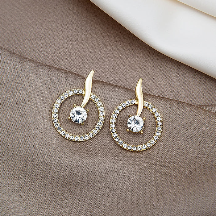 Elegant Gold Plated Round Hoop Rhinestone Crystal Stud Earrings For Women Sweet Minimalist Earrings