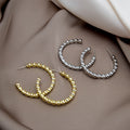 Elegant Textured Alloy C Shape Hoop Stud Earrings For Women Korean Minimalist Metal Circle Earrings view 1