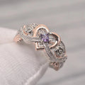 Rose Flower Princess Cut Zircon Ring, European Heart Shape Rose Gold Two Tone Women's Finger Jewelry view 2