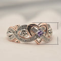 Rose Flower Princess Cut Zircon Ring, European Heart Shape Rose Gold Two Tone Women's Finger Jewelry view 5