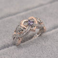 Rose Flower Princess Cut Zircon Ring, European Heart Shape Rose Gold Two Tone Women's Finger Jewelry view 3