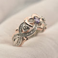 Rose Flower Princess Cut Zircon Ring, European Heart Shape Rose Gold Two Tone Women's Finger Jewelry view 4