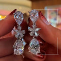 Fashion Creative Flower AAA Zircon Teardrop Dangle Earrings For Bridal Banquet Wear view 2