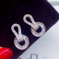 Luxury Micro Pave Trapezoid Zircon Hoop Earrings For Women Exquisite Copper Jewelry view 4