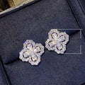 Classic Four Leaf Clover Full Zircon Stud Earrings Micro Pave Flower Fashion Ear Jewelry view 5