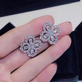 Classic Four Leaf Clover Full Zircon Stud Earrings Micro Pave Flower Fashion Ear Jewelry view 2