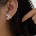 Classic Four Leaf Clover Full Zircon Stud Earrings Micro Pave Flower Fashion Ear Jewelry view 4