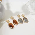 Vintage Geometric Gold Alloy Irregular Oval Acrylic Resin Stone French Minimalist Stud Drop Earrings view 1