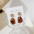 Vintage Geometric Gold Alloy Irregular Oval Acrylic Resin Stone French Minimalist Stud Drop Earrings view 2