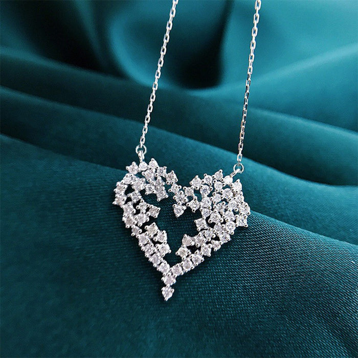 Full Zircon Heart Pendant Necklace Luxury Micro Pave Simulated Zircon Sweater Chain For Women