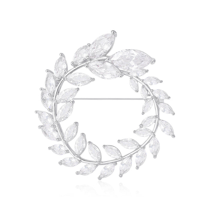 Alloy Crystal Zircon Olive Branch Brooch For Women's Suit Jackets