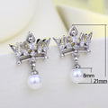 Court Style Crown Cubic Zirconia Earrings For Women Faux Pearl Rose Gold Drop Earrings view 5
