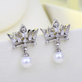 Court Style Crown Cubic Zirconia Earrings For Women Faux Pearl Rose Gold Drop Earrings view 4