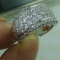 Men's Wide Band Ring With Full Zircon Inlay, Copper Fashion Row Finger Ring For view 2