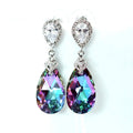 European Trendy Pear Shape Teardrop Earrings For Women With Copper Setting And Colorful Crystal Dangles view 3