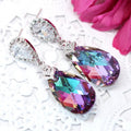 European Trendy Pear Shape Teardrop Earrings For Women With Copper Setting And Colorful Crystal Dangles view 2