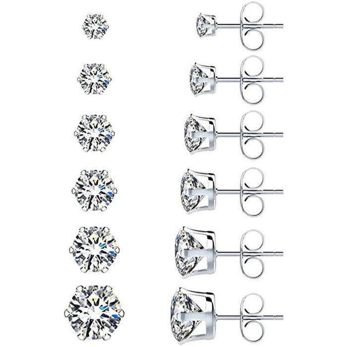 Trendy Simple Hexagon Prong Set Zircon Stud Earrings Elegant Commuter Ear Jewelry