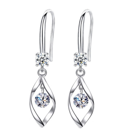 Water Drop Zircon Tassel Hook Earrings For Women, Rotating Slim Face Copper Drop Earrings
