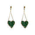 Korean Style Alloy Heart Emerald Crystal Rhinestone Long Tassel Drop Earrings view 5